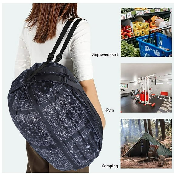 Hovmgk Portable Foldable Shopping Bag, Large-Capacity Reusable Grocery Pouch, Travel Tote Bag, Zipper Design 50bls Load-Bearing, Daily Shopping Supplies, Grocery/Clothes Storage & Reusability