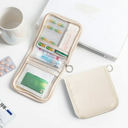 Hovmgk Portable Medicines Bag, Travel Medication Organizer, Compact Standing Medicine Pouch for First Aid, Waterproof Mini Organizer for Travel & Outdoor Use, Beige/Gray, Small Size