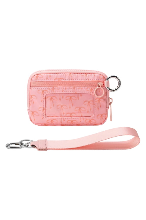 Portable Waterproof Wristlet Pouch, Bow Pattern with Clear Card Slot, Stylish Wristlet Bag, Waterproof Travel Pouch for Cards & ID, Versatile Use for Daily Commuting, Pink/Blue