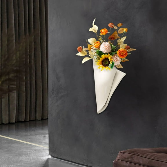 Hovmgk Resin Napkin-Shaped Wall Hanging Planter, Decorative Indoor/Outdoor Wall Vase for Modern Spaces, Stylish Planter for Living Room & Balcony, Greenery Organizer, White/Gray