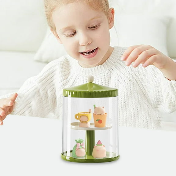 Hovmgk Rotating Blind Box Storage Display Rack, 360° Rotating Toy Storage Box with Transparent Cover, Adjustable Height, Multifunctional Organizer for Collectibles & Home Décor, Green/Yellow