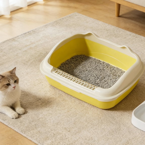 Hovmgk Semi Enclosed High Bar Cats Litter Box, Plastic Litter Tray with Splash Proof Design, Leakproof, Spacious for Large Cats, Includes Litter Spade, Easy Clean for Home Use