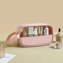 Hovmgk Splicing Cosmetic Bag, Travel Toiletry Organizer, Large Capacity Portable Storage, Waterproof and Durable PVC Material, Convenient Handle, Clear Design for Travel & Gym Use, White & Yellow