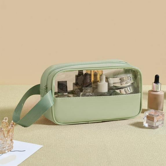 Hovmgk Splicing Cosmetic Bag, Travel Toiletry Organizer, Large Capacity Portable Storage, Waterproof and Durable PVC Material, Convenient Handle, Clear Design for Travel & Gym Use, White & Yellow