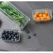 Hovmgk Stackable Fridge Storage Containers for Produce, Clear Plastic Organizer Bins for Fruits, Vegetables & Meats, Space-Saving Freshness Preservation, 1500ML & 470ML, Set of 3