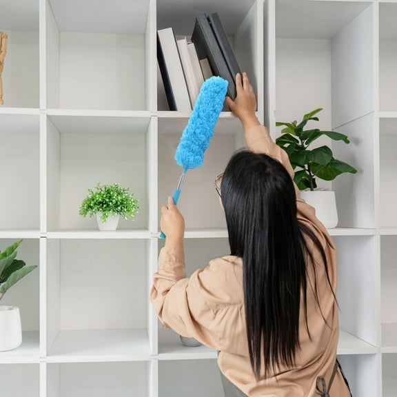 Hovmgk Stainless Steel Telescopic Duster, Extendable Fiber Brush for Household Dusting, Adjustable Pole for Cleaning Ceiling Fans, Bookshelves & Window Sills, Ergonomic Grip for Dust Removal