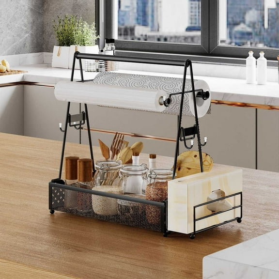 Hovmgk Steel Caddy for Organizing Paper Towels, BBQ Tools, Condiments, Metal Storage for Kitchen, Garage, or Outdoor Use, Portable & Sturdy, Black, Versatile Storage Solution