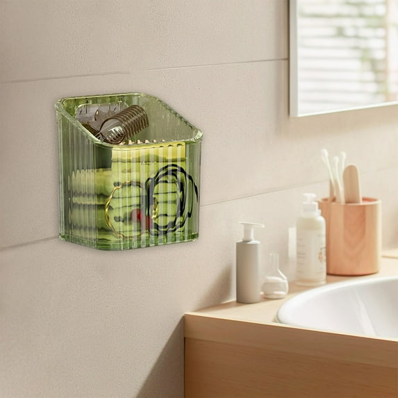 Hovmgk Storage Organizer, Wall-Mounted Bathroom Shelf, Transparent Plastic Hanging Box for Toothbrush, Cosmetics & Toiletries, Space-Saving Adhesive Organizer, Ideal for Bathroom & Kitchen, White