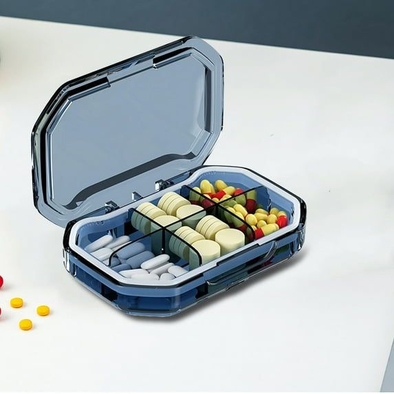 Hovmgk Sturdy Waterproof Travel Size Tablet Box, 6-Compartment Mini Pharmaceutical & Jewelry Storage Container, Small Portable Box for Travel & Organization, Green/Blue/Gray