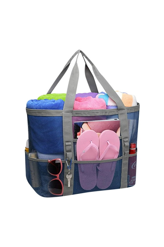 Summer Beach Bag, Extra-Large Mesh Tote for Swimming & Travel, 9 Pockets for Efficient Storage, Durable Mesh Handbag for Quick Drying, Multi-Functional Travel Beach Bag