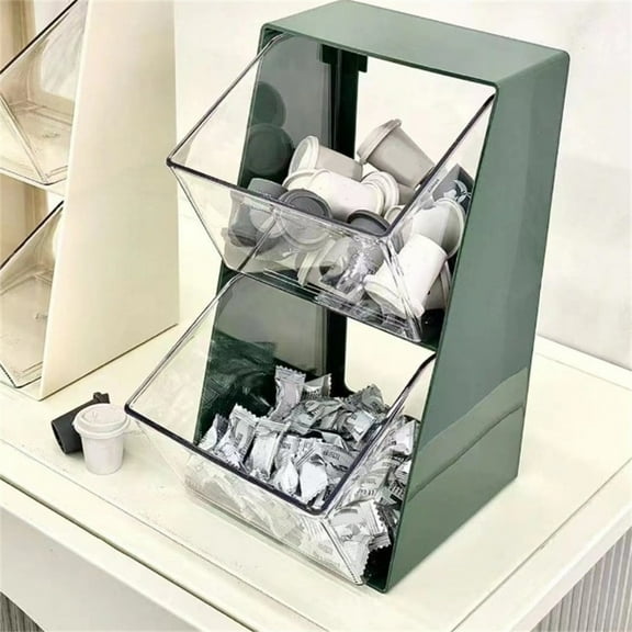 Hovmgk Tea Bag & Coffee Capsule Storage Box, Double-Layer Desktop Organizer for Office & Home, Multifunctional Rack for Snacks, Office Supplies & Tea Bags, Removable Drawer Design