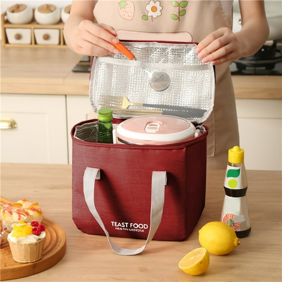 Hovmgk Thickened Handheld Insulated Bento Bag, Thermal Insulation Lunch Picnic Tote with Waterproof Oil Repellent, Large Capacity Food Storage Bag for Travel, Outdoor, Gray, Blue, Pink