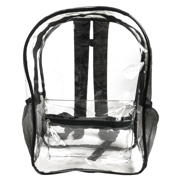 Hovmgk Transparent Backpack, Clear Mini Stadium Approved Bag for Concerts, Festivals & Sports, Multi-Pocket Design with Mesh Drink Holders & Beach Essentials, Clear Backpack 12x16in