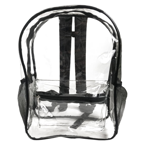 Hovmgk Transparent Backpack, Clear Mini Stadium Approved Bag for Concerts, Festivals & Sports, Multi-Pocket Design with Mesh Drink Holders & Beach Essentials, Clear Backpack 12x16in