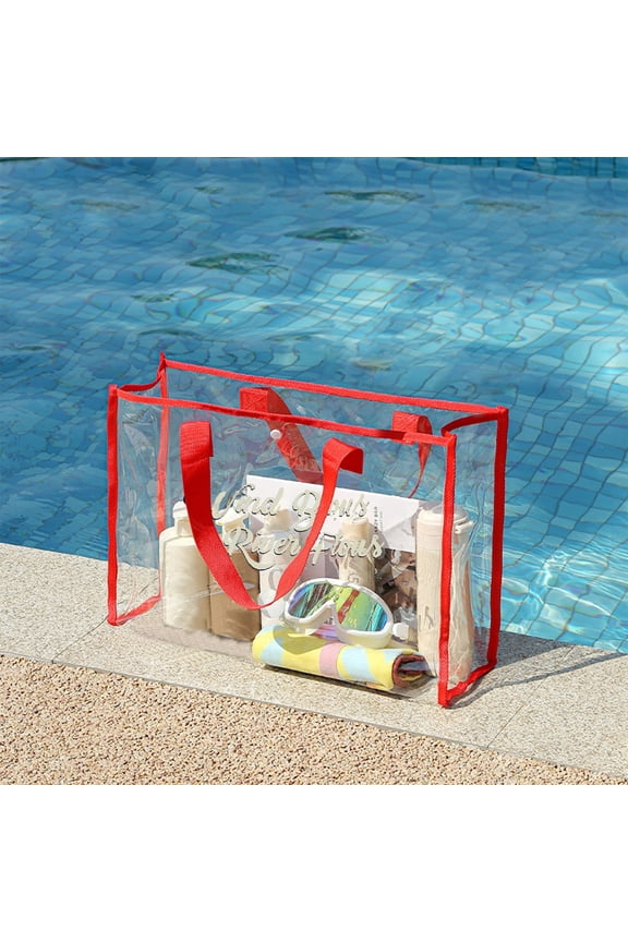 Transparent Swimming Bag, Large PVC Beach Bag with Visible Storage, Waterproof Tote for Travel & Sports, Durable Handheld Storage Bag, Red Color, Convenient & Spacious, 18.5x5.9x13.55in
