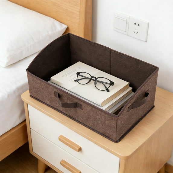 Hovmgk Trapezoid Storage Box, Foldable Non-Woven Fabric Bins for Shelves, Clothing, Blankets, Accessories, Office & Nursery Organization, White/Gray/Coffee, Versatile