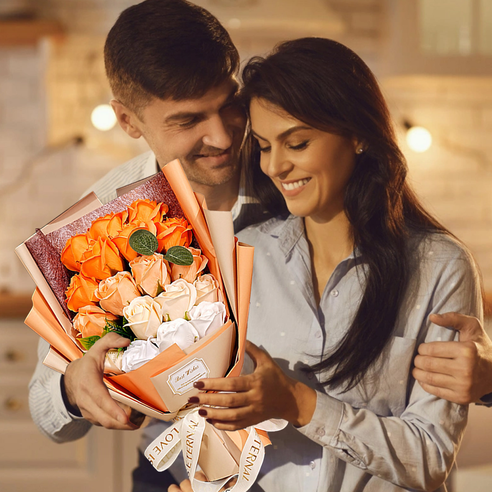 Hovmgk Valentines Day Clearance! 18 Rose Soap Bouquet Everlasting Bouquet Gift Box Valentine's Day Gift Suitable For Wife Mother's Valentine's Day Mother's Day Anniversary Birthday ,Orange