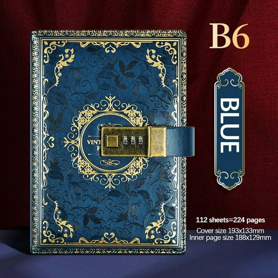 Hovmgk Vintage B6 Notebook, Password-protected Journal with Lock, Luxurious Leather Cover, 112 Pages for Writing & Sketching, Student Stationery, Secure & Private Diary, B6 Size Journal