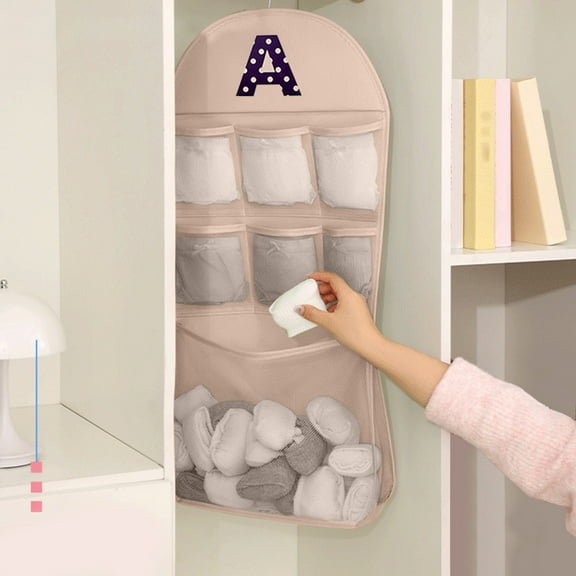 Hovmgk Wall Mounted Hanging Organizer, Sturdy Sock and Bra Storage Bag with Hook for Bedroom & Bathroom, Multi-Compartment Mesh Organizer, Lightweight and Compact, Blue, Pink & Green