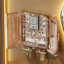 Hovmgk Wall Mounted Jewelry Organizer, Transparent Necklace Storage Box, Earring & Ring Display Rack for Bedroom & Bathroom, No Punching Hanging Jewelry Organizer for Teen Gifts