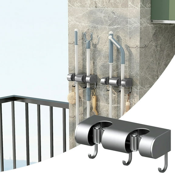 Hovmgk Wall-Mounted Mop and Broom Rack, Heavy-Duty Organizer for Kitchen, Laundry, Garage, Garden, Office, Adjustable Slots for Mops, Brooms, Tools, and Space-Saving Utility