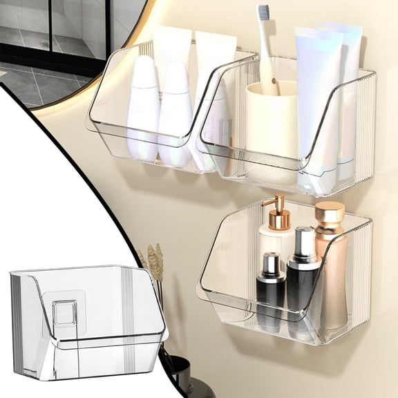 Hovmgk Wall Mounted Storage Shelves for Kitchen, Bathroom, and Living Room, Multi-Purpose Polyurethane Organizer, Space-Saving Design for Spices, Cosmetics, and Small Items, White/Clear