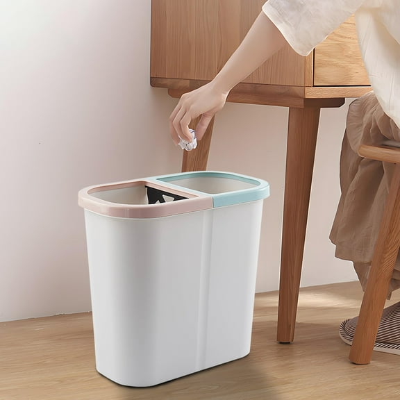 Hovmgk Wet & Dry Separation Trash Can, Double Compartment Recycling Bin with Lid, Large Capacity Waste Basket for Kitchen, Office, Bathroom, and Living Room with Easy Trash Removal System