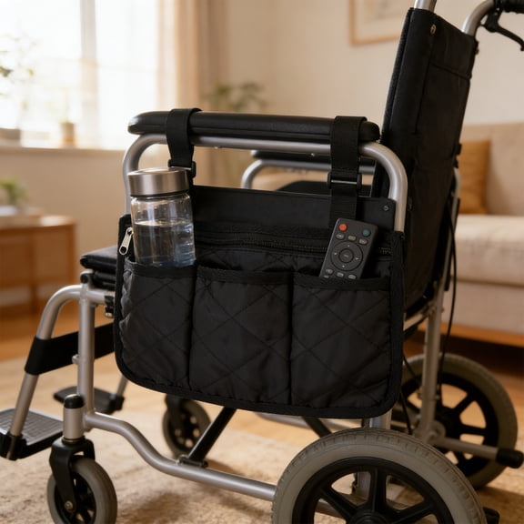 Hovmgk Wheelchair Armrest Storage Bag, Large Capacity Side Hanging Bag for Seniors, Adjustable Zippered Pockets, Practical Wheelchair Accessories for Easy Access
