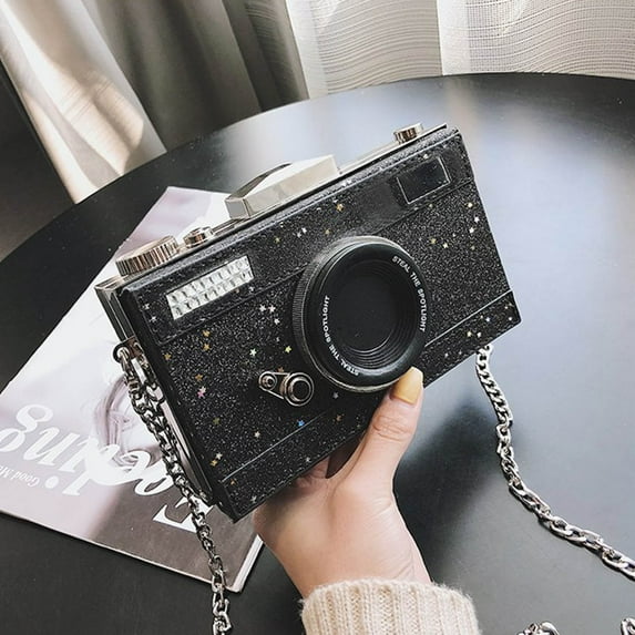 Hovmgk Women’s Glitter Camera Crossbody Bag, Sparkly Evening Purse, Sequined Handheld Sack, 17x10x4cm Detachable Strap, Party Accessory Supplies, Daily Item Storage & Sparkle Style, Party Attendees