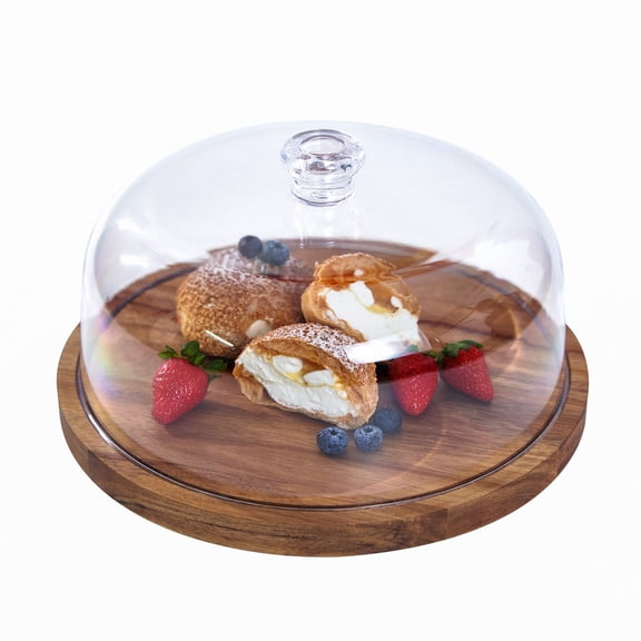 Hovmgk Wooden Cake Tray with Transparent Acrylic Cover, Dessert Display Rack for Wedding & Party, Dustproof Stand with Storage for Cake & Pastries, Modern Elegant Display Solution