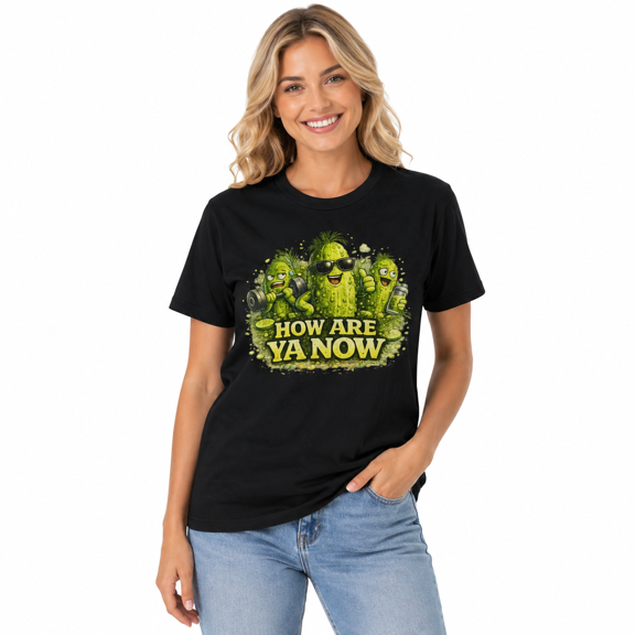 How Are Ya Now Pickle Characters T-Shirt | Funny Pickle Graphic Novelty Tee