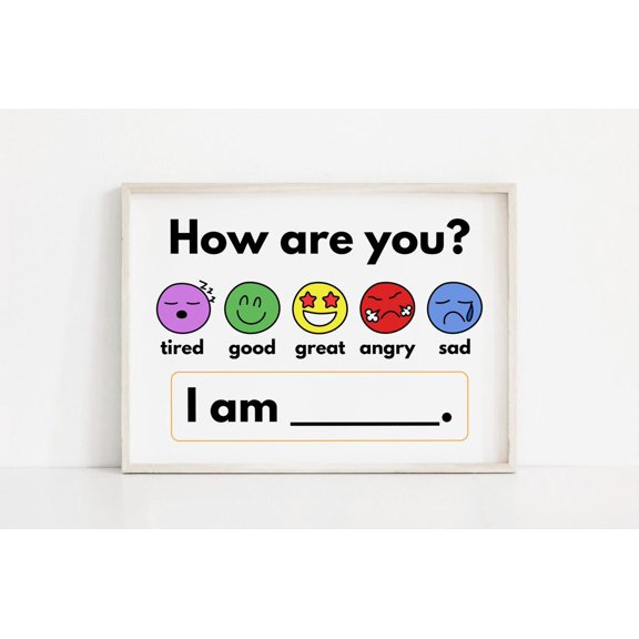 How Are You Feeling Emotions Chart Classroom Homeschool Nursery Art, Unframed Canvas 8x10in