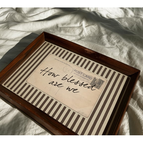 How Blessed Are We Brown Stripe Vintage Quote Wall Art, Stretched Canvas Size 12x18
