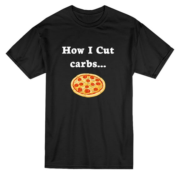 How I Cut Carbs Pizza Slice Graphic Men Black T-Shirt, Male Large