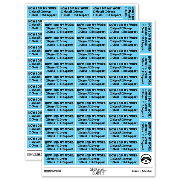 How I Did My Work Checklist Teacher Student School Sticker Set - Light Blue - Gloss Finish - 1.5" Small