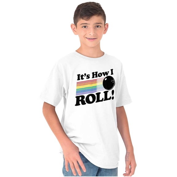 How I Roll Funny Bowling Ball Pun Crewneck T Shirts Boy Girl Teen Brisco Brands S