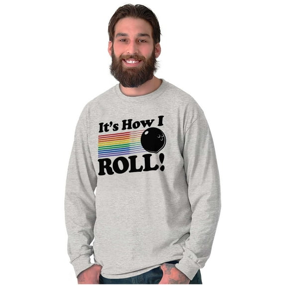 How I Roll Funny Bowling Ball Pun Plus Size Long Sleeve Graphic Tee Shirt Brisco Brands 2X