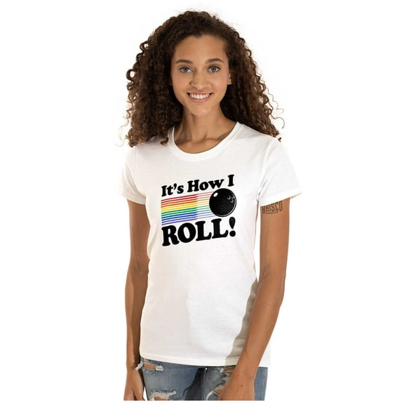 How I Roll Funny Bowling Ball Pun Womens Slim Fit Graphic Tee Brisco Brands M