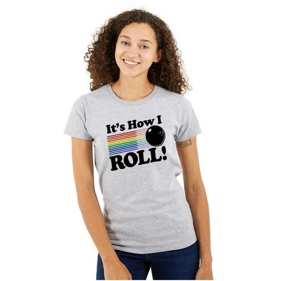 How I Roll Funny Bowling Ball Pun Womens Fitted Plus Size Graphic Tee Brisco Brands 2X