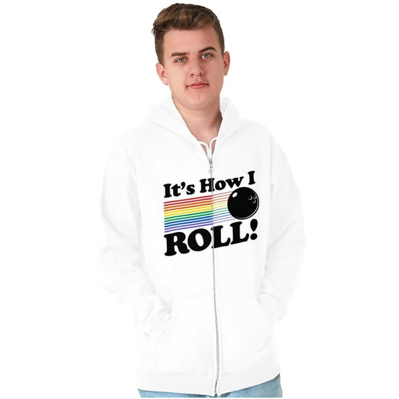 How I Roll Funny Bowling Ball Pun Zip Up Hoodie Men's Women's Brisco Brands M