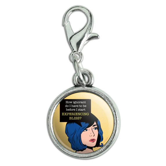 How Ignorant Do I Have to be Start Experiencing Bliss Funny Humor Antiqued Bracelet Pendant Zipper Pull Charm with Lobster Clasp