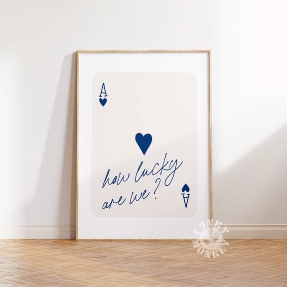 How Lucky Are We Navy Ace Card Wall Art, Unframed Canvas Size 8x12