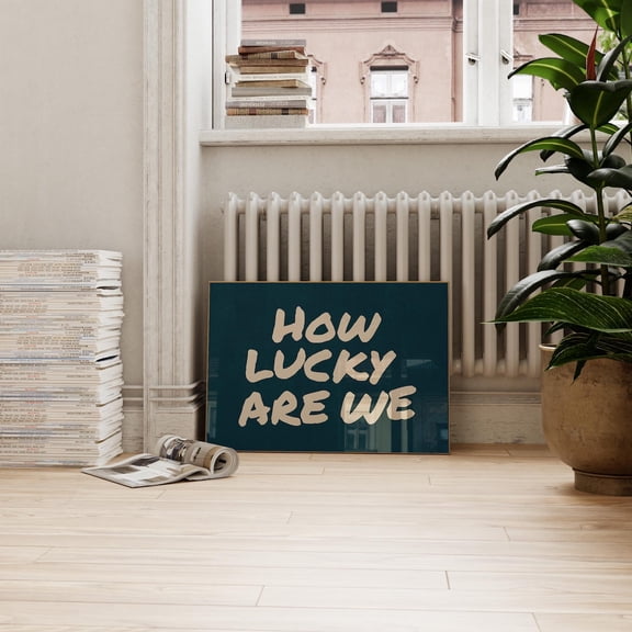 How Lucky Are We Navy Quote Wall Art, Unframed Canvas Size 12x18