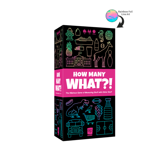 How Many What?! Board Game, Hilarious Party Game of Absurd Comparisons, Guess Sizes in the Most Ridiculous Ways, Perfect for Game Nights, By Usaopoly