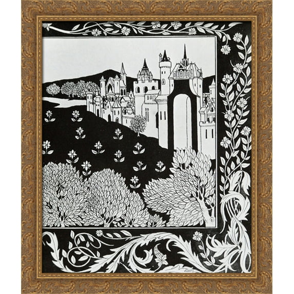 How Queen Guenever rode on Maying II 28x34 Large Gold Ornate Wood Framed Canvas Art by Aubrey Beardsley