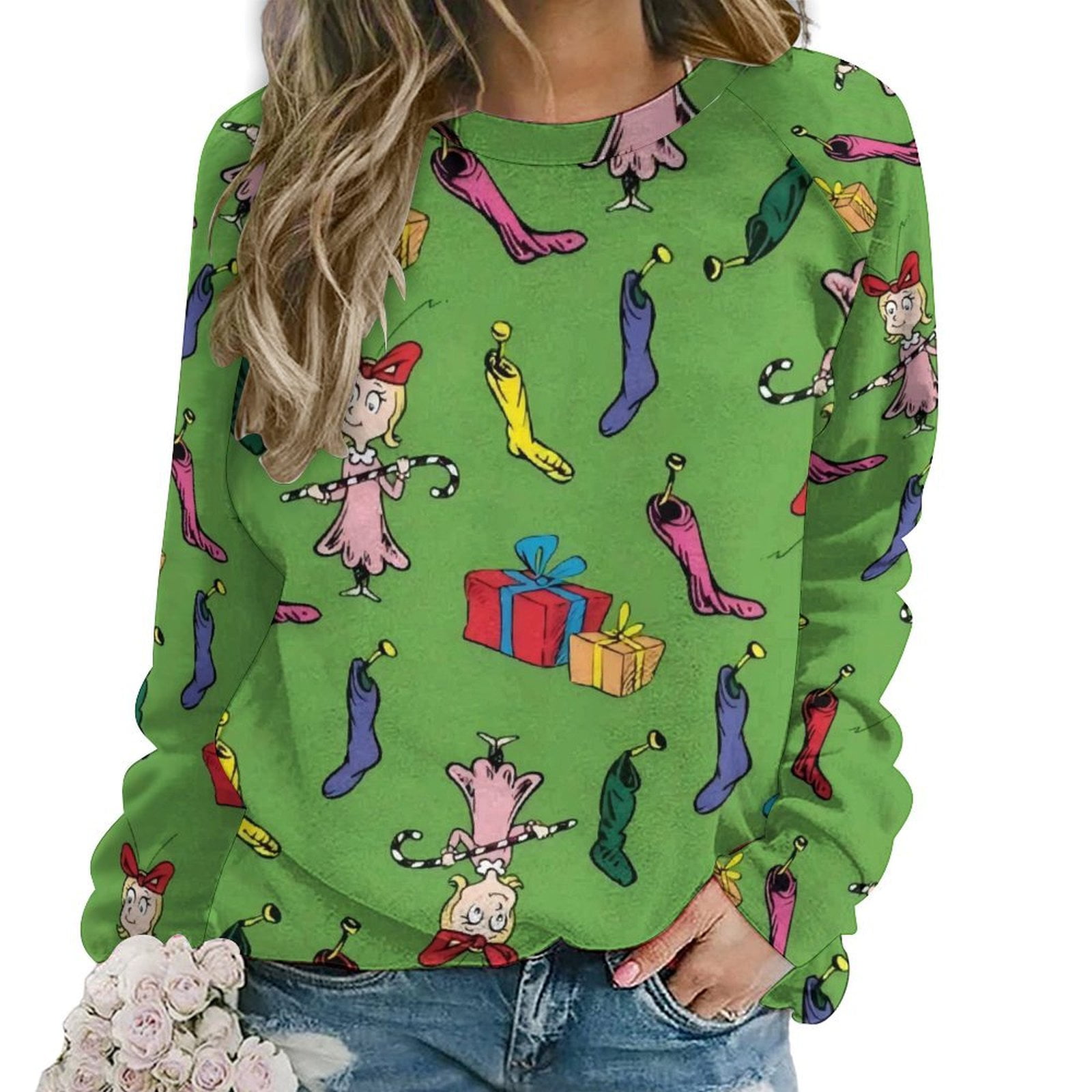 How The G.rinch Stole Women's tops cartoon round neck sweatshirt 3XL ...
