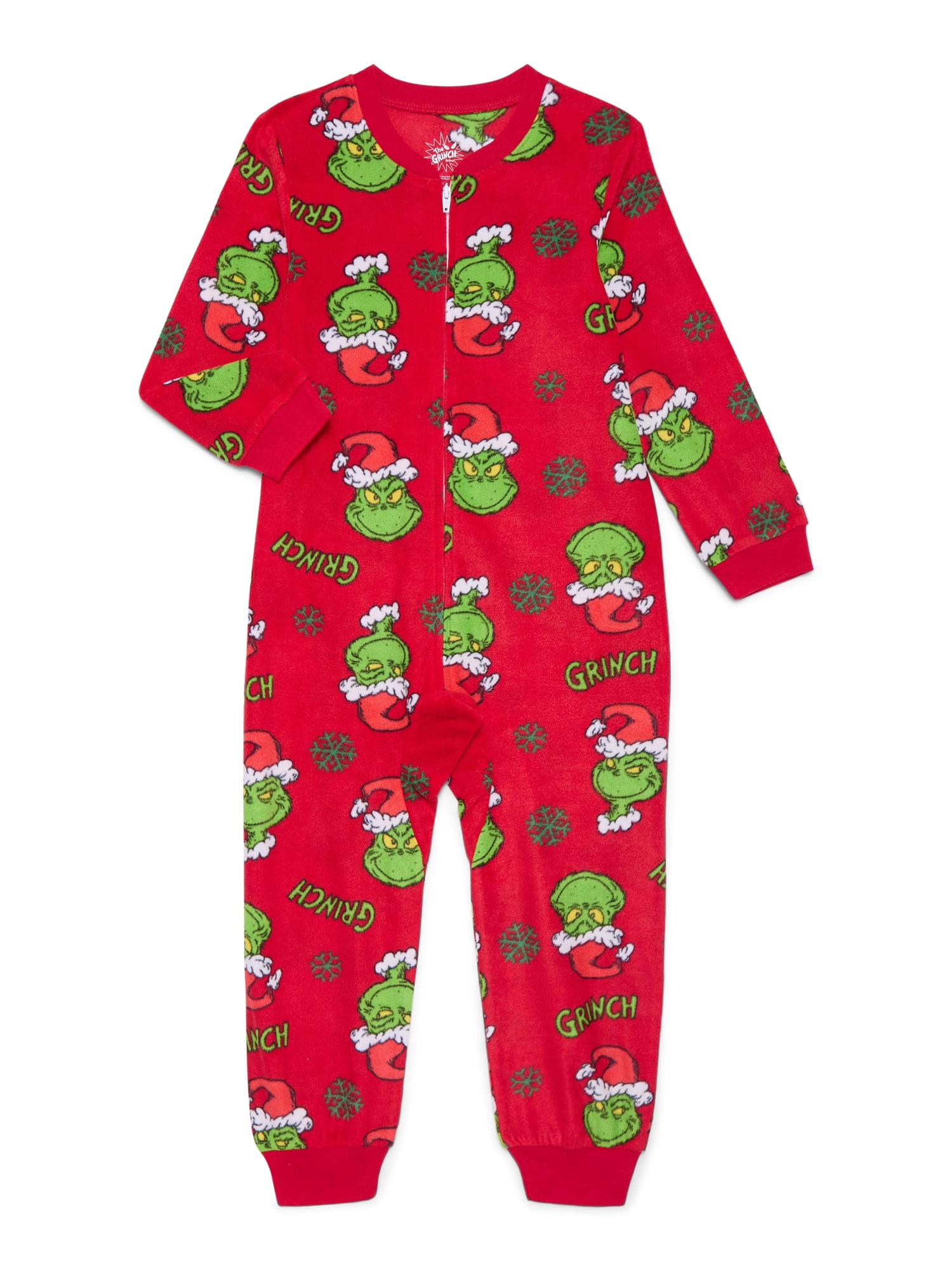 The Grinch Boys' Christmas One Piece Union Suit Pajamas, Sizes
