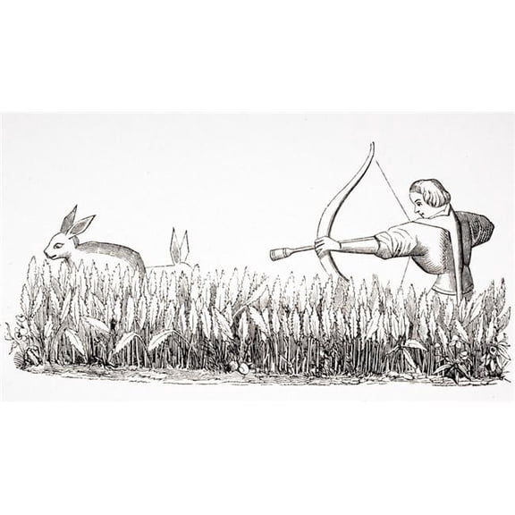 How To Allure The Hare 19th Century Reproduction of 15th Century Miniature In The Manuscript of Phoebus Print, Large - 38 x 20