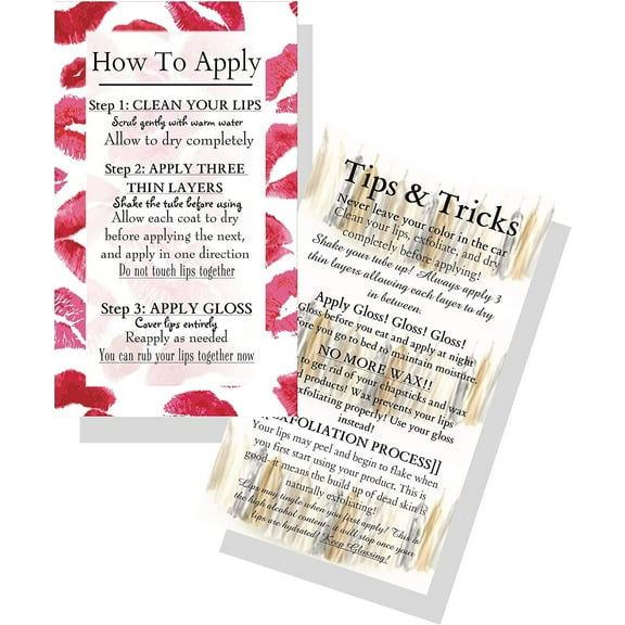 How To Apply LipSense by SeneGence Cards 50 Pack Business Card Size 2x3.5" inches Tips and Tricks Double Sided Lips and Tassels Design
