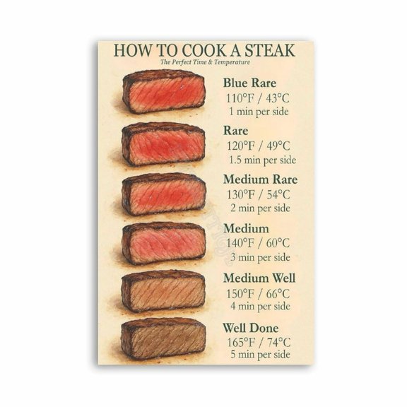 How To Cook A Steak Poster Cooking Temperature Guide Chart Canvas Painting Wall Art